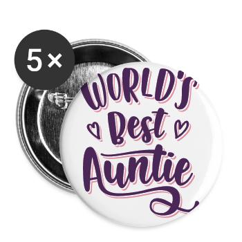 Best Aunt Ever - Für die Liebste Tante der Welt - Buttons groß 56 mm (5er Pack) - Weiß - Vorne