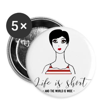 Das Leben ist kurz und die Welt ist weit - Buttons groß 56 mm (5er Pack) - Weiß - Vorne