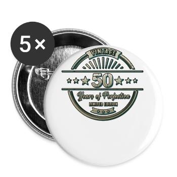 50e anniversaire - 50 ans - Lot de 5 grands badges (56 mm) - blanc - Devant