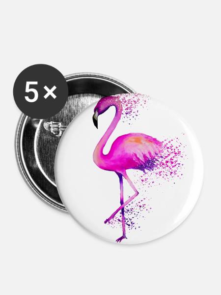 Flamingo Vogel rosa colorful bird bunt Geschenk - Buttons groß 56 mm (5er Pack) - Weiß