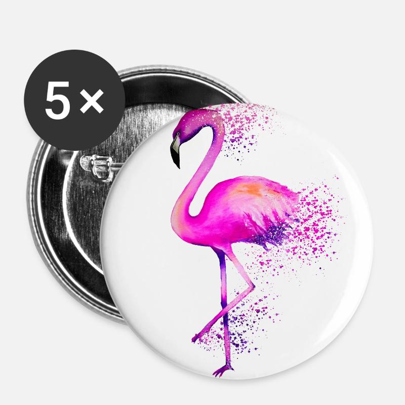 Flamingo Vogel rosa colorful bird bunt Geschenk - Buttons groß 56 mm (5er Pack) - Weiß