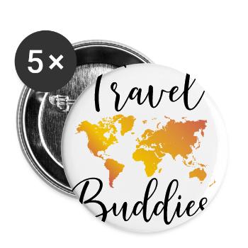 Travel Buddies Reisepartner Reisen Geschenk - Buttons groß 56 mm (5er Pack) - Weiß - Vorne