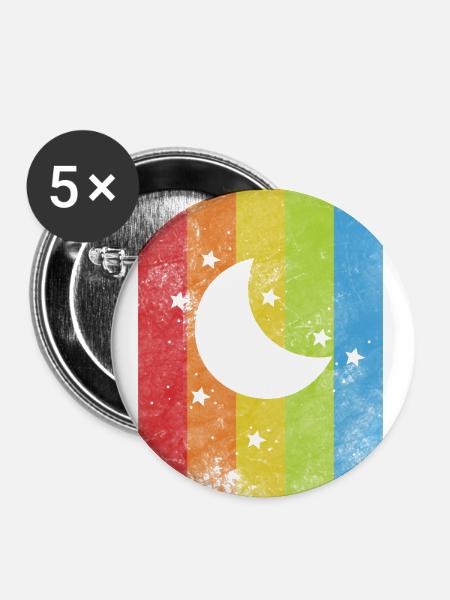 Regenbogenfahne - Buttons groß 56 mm (5er Pack) - Weiß