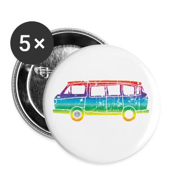 Peace Bus - Buttons groß 56 mm (5er Pack) - Weiß - Vorne