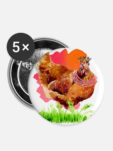 Aquarell Huhn - Buttons groß 56 mm (5er Pack) - Weiß