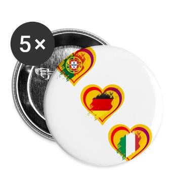 Heart Flags Love Germany, Portugal, Italy - Buttons large 2.2''/56 mm (5-pack) - white - Front