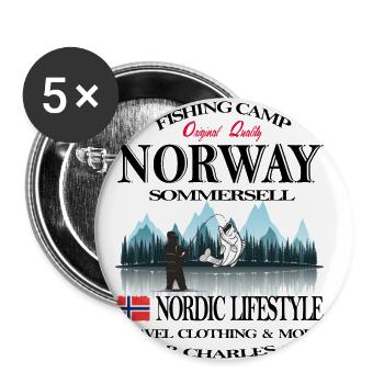 Norvège, Norvège, Norvège, pêche, vacances, cadeau, cool - Lot de 5 grands badges (56 mm) - blanc - Devant