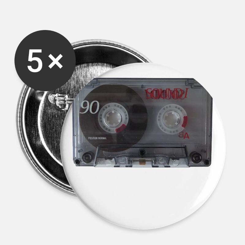 Cassette Cassette Music Vintage Retro - Buttons large 2.2''/56 mm (5-pack) - white