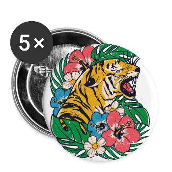 Tiger Jungle Raubkatze Raubtier Tropisch Sommer - Buttons groß 56 mm (5er Pack) - Weiß - Vorne