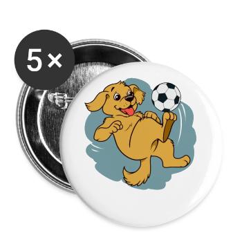 Hund Fußball Fußballer Hündchen Ball Terrier - Buttons groß 56 mm (5er Pack) - Weiß - Vorne