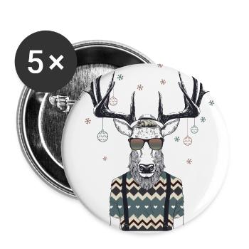 Hipster Deer - Ugly Christmas Christmas - Buttons large 2.2''/56 mm (5-pack) - white - Front