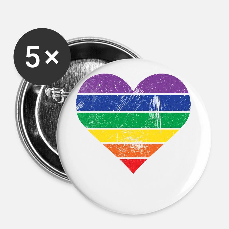 Heart rainbow - Buttons large 2.2''/56 mm (5-pack) - white