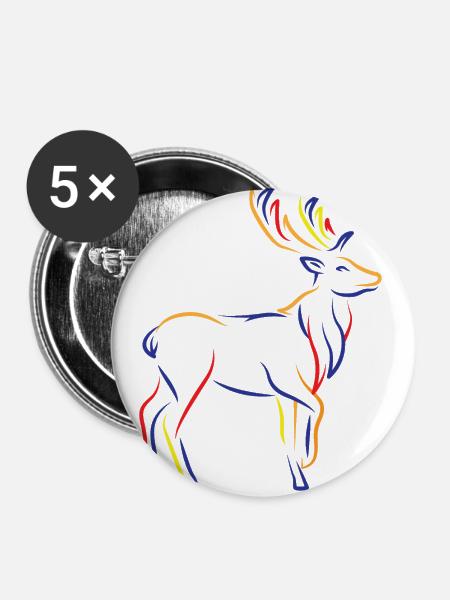 Deer Hirsch Silhuette - Buttons groß 56 mm (5er Pack) - Weiß