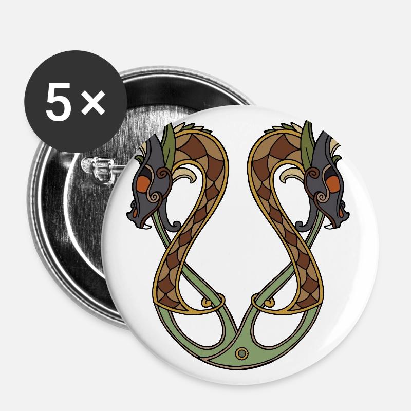 Odins Dragon Mythical Celtic Viking Tribal Gift - Buttons large 2.2''/56 mm (5-pack) - white