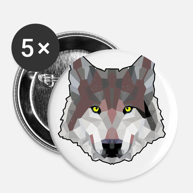WILDERNESS Wolves Dog POLYGON WOLF Wildlife - Buttons large 2.2''/56 mm (5-pack) - white
