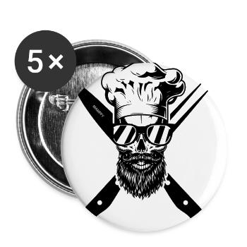 Crâne de barbecue - Lot de 5 grands badges (56 mm) - blanc - Devant