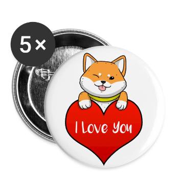 Shiba Inu Uni chien coeur amour langue I cadeau - Lot de 5 grands badges (56 mm) - blanc - Devant