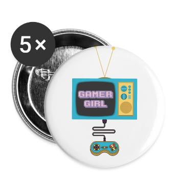 Gamer Girl 90s gaming console old school vintage - Buttons large 2.2''/56 mm (5-pack) - white - Front