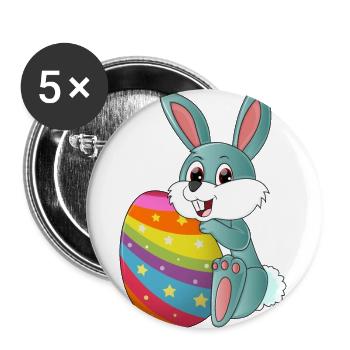 Cute sweet Easter bunny with a colorful Easter egg - Buttons large 2.2''/56 mm (5-pack) - white - Front
