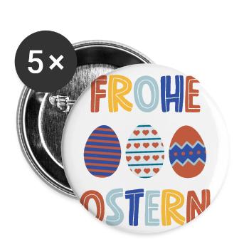 Frohe Ostern - Buttons groß 56 mm (5er Pack) - Weiß - Vorne
