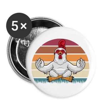 Yoga Huhn - Buttons groß 56 mm (5er Pack) - Weiß - Vorne