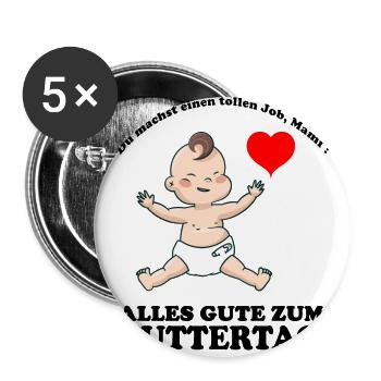 Muttertag Baby Herz Muttertag - Buttons groß 56 mm (5er Pack) - Weiß - Vorne