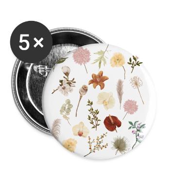 Vintage Boho Botanic Wildflower Flower Nature Love - Buttons groß 56 mm (5er Pack) - Weiß - Vorne