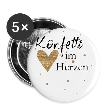 konfetti im herzen herz - Buttons groß 56 mm (5er Pack) - Weiß - Vorne