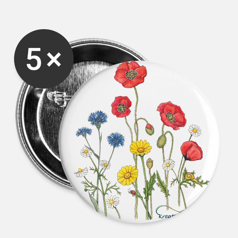 Floraison colorée - Lot de 5 grands badges (56 mm) - blanc
