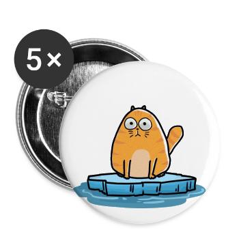 Chat hiver temps froid gel noël - Lot de 5 grands badges (56 mm) - blanc - Devant