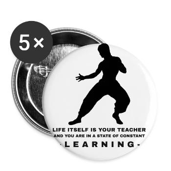 Bruce Lee life is about constant learning - Buttons groß 56 mm (5er Pack) - Weiß - Vorne
