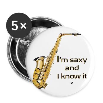 Saxophone Abbildung mit Inschrift - Buttons groß 56 mm (5er Pack) - Weiß - Vorne