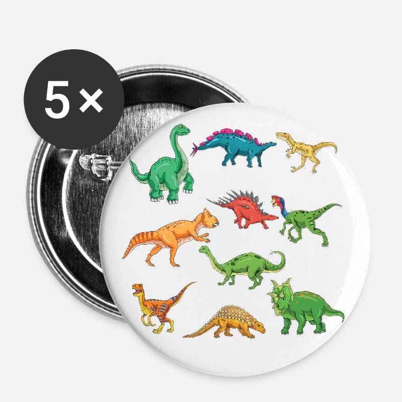 Dinosaur Types Graphics Dino T-Rex Boys Dinos - Buttons large 2.2''/56 mm (5-pack) - white