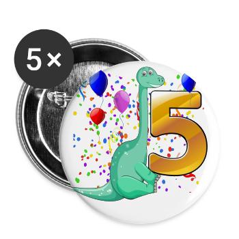 Dino birthday 5 years - Buttons large 2.2''/56 mm (5-pack) - white - Front