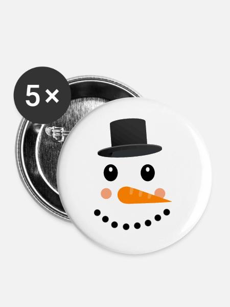 Frohe Weihnachten Schneemann Gesicht - Buttons groß 56 mm (5er Pack) - Weiß