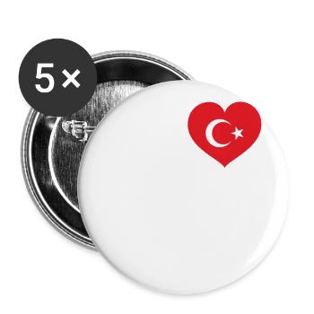 Coeur Croissant Étoile Drapeau Turquie Drapeau Istanbul - Lot de 5 grands badges (56 mm) - blanc - Devant