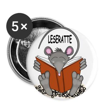 Leseratte - Buttons groß 56 mm (5er Pack) - Weiß - Vorne