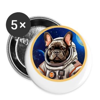 Frenchie Französische Bulldogge Astronaut Weltall - Buttons groß 56 mm (5er Pack) - Weiß - Vorne