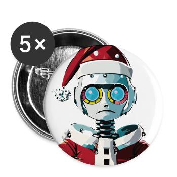 Roboter als Weihnachtsmann verkleidet - Buttons groß 56 mm (5er Pack) - Weiß - Vorne
