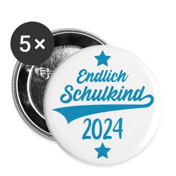 EINSCHULUNG 1. KLASSE ENDLICH SCHULKIND 2024 - Buttons groß 56 mm (5er Pack) - Weiß - Vorne