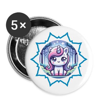 Süßes Einhorn im Wald mit Sterne - Buttons groß 56 mm (5er Pack) - Weiß - Vorne