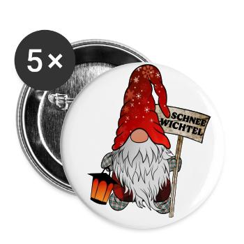 Schnee Wichtel – Lustiger Weihnachtsgnom - Buttons groß 56 mm (5er Pack) - Weiß - Vorne