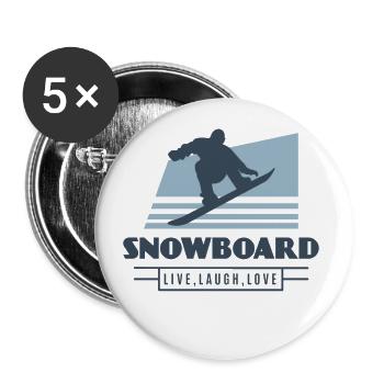 Live, laugh, love, Geschenk Snowboarder - Buttons groß 56 mm (5er Pack) - Weiß - Vorne