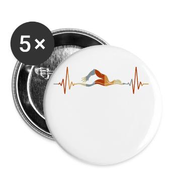 Herzschlag schwimmen, Geschenk für Schwimmer - Buttons groß 56 mm (5er Pack) - Weiß - Vorne