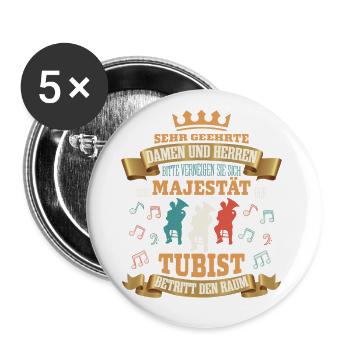 Tuba Geschenk, Seine Majestät der Tubist Orchester - Buttons groß 56 mm (5er Pack) - Weiß - Vorne