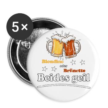 Blondine oder Brünette beides geil Design - Buttons groß 56 mm (5er Pack) - Weiß - Vorne
