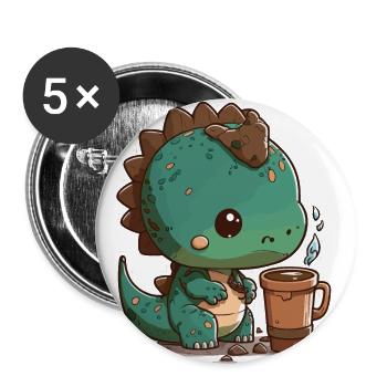 Caffeine-fueled Dino - Buttons large 2.2''/56 mm (5-pack) - white - Front