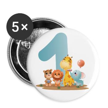1st Birthday - Gift - African Zoo Animals - Buttons large 2.2''/56 mm (5-pack) - white - Front