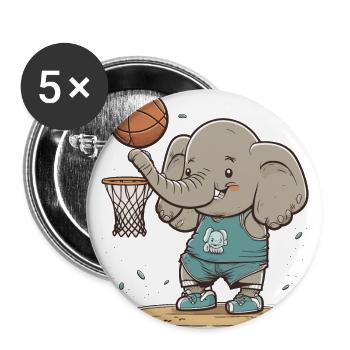 Basketball Elephant - Buttons large 2.2''/56 mm (5-pack) - white - Front