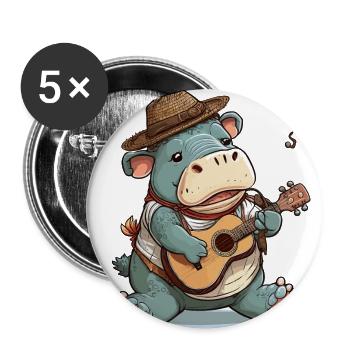 Nilpferd-Banjospieler - Buttons groß 56 mm (5er Pack) - Weiß - Vorne